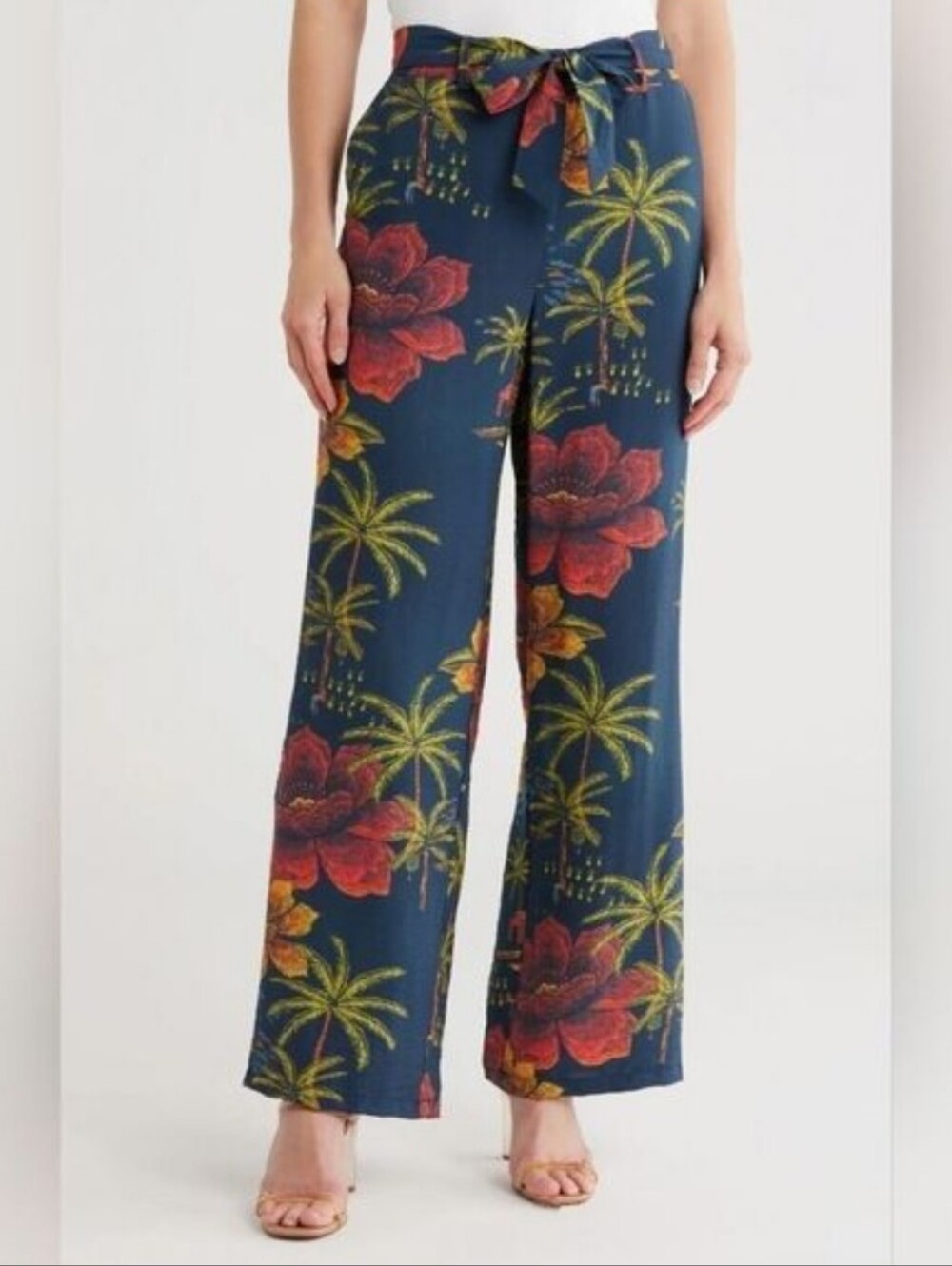 Industry Repablic Clothing High-Rise Wide-Leg Tropical Bloom Pants Sz XS